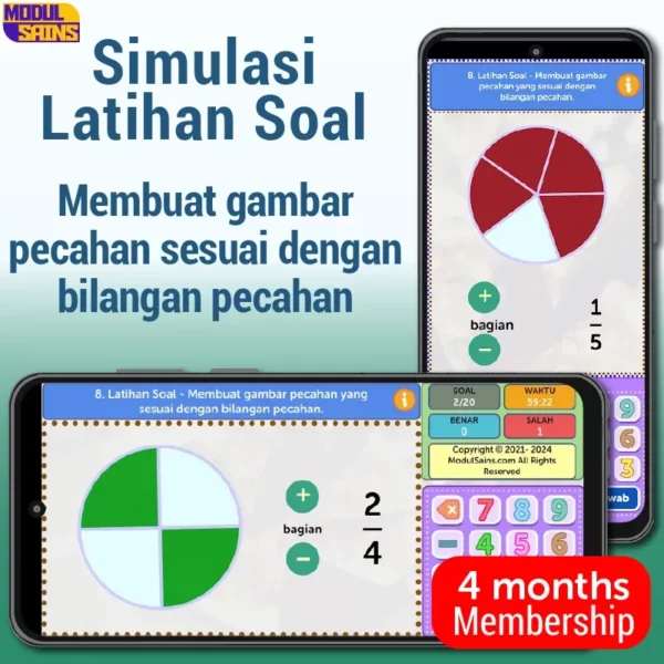 Latihan Soal -MP08– Menentukan gambar pecahan yang sesuai dengan bilangan pecahan - 4 bulan