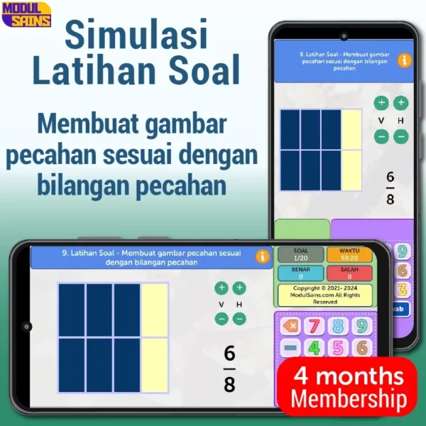 Latihan Soal -MP09– Membuat gambar pecahan model kotak pecahan sesuai bilangan pecahan - membership 4 bulan