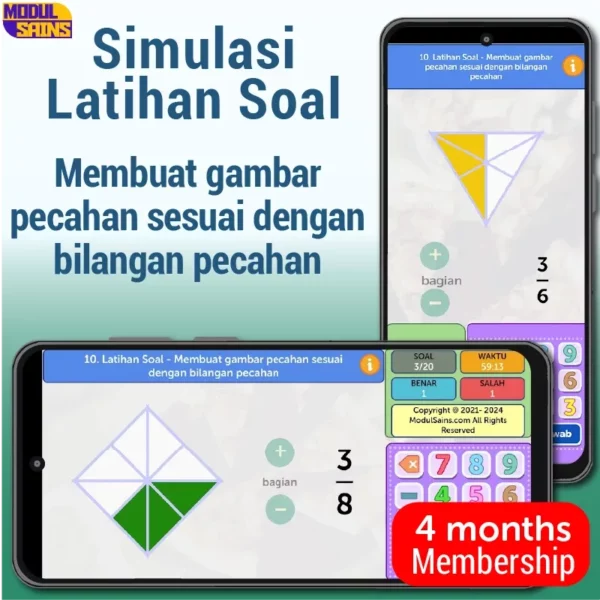 Latihan Soal -MP10– membuat gambar pecahan sesuai dengan bilangan pecahan - membership 4 bulan