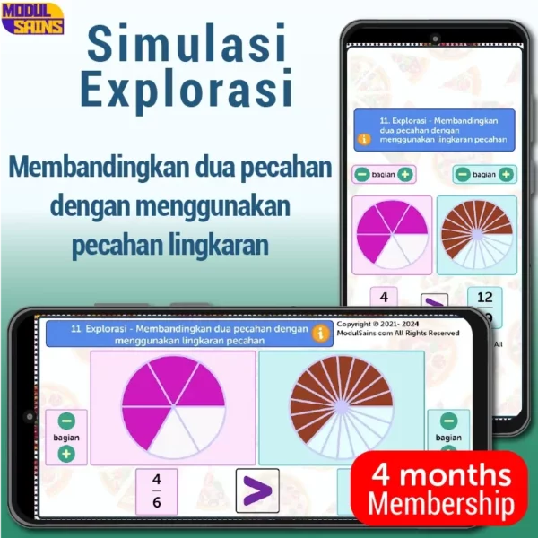 Simulasi Explorasi - MP11- Membandingkan dua pecahan dengan menggunakan lingkaran pecahan - membership 4 bulan