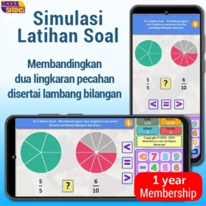 Latihan Soal Matematika -MP15– Membandingkan dua lingkaran pecahan yang disertai lambang bilangan pecahannya -membership 1 tahun