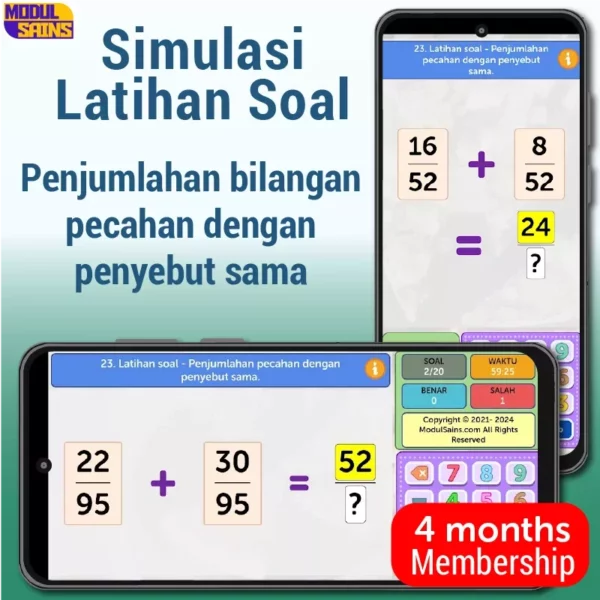 Latihan Soal Penjumlahan pecahan dengan penyebut sama - membership 4 bulan - MP23