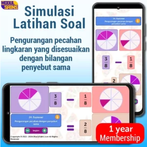 Simulasi Explorasi Pengurangan pecahan lingkaran yang disesuaikan dengan bilangan penyebut sama - membership 1 tahun - MP24