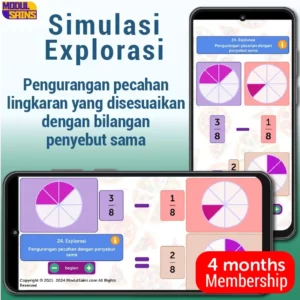 Simulasi Explorasi Pengurangan pecahan lingkaran yang disesuaikan dengan bilangan penyebut sama - membership 4 bulan - MP24