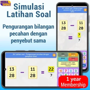 Latihan Soal Pengurangan pecahan dengan penyebut sama - membership 1 tahun - MP26