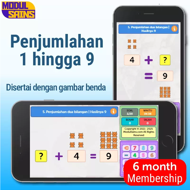 Latihan Soal Penjumlahan 1 hingga 9 (Disertai Gambar Benda) - membership 6 Bulan