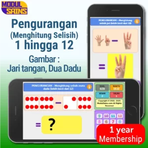 Pengurangan (menghitung selisih) 1 hingga 12 (jari tangan & mata dadu) - membership 1 tahun