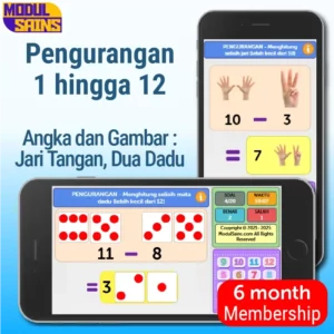 Pengurangan 1 hingga 12  dengan Angka & Gambar (jari tangan & mata dadu) - membership 6 bulan